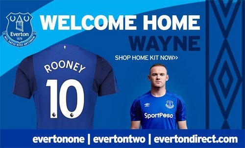 Everton chào đón Rooney trở lại bằng áo số 10.