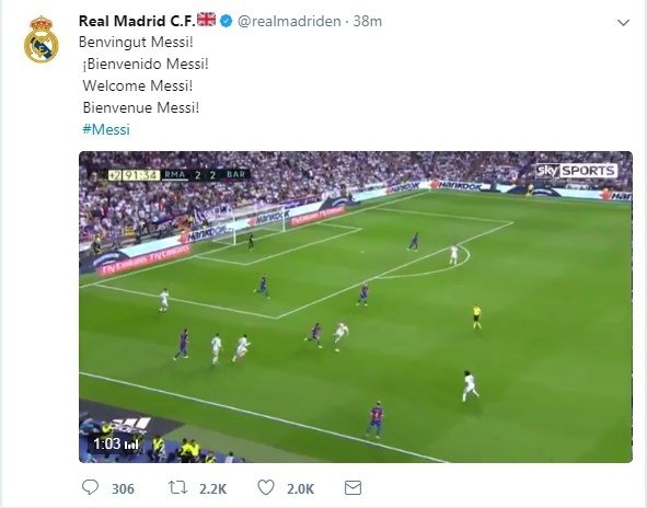 Các hacker đã đăng dòng trạng thái chào mừng Messi khiến CĐV Real Madrid ngạc nhiên