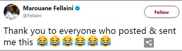   Fellaini chia sẻ trạng thái trên trang Twitter sau trận đấu.