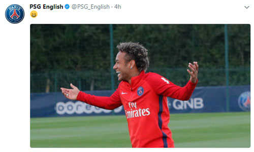 Tài khoản Twitter của PSG biểu lộ sự hân hoan ngay sau thất bại của Barca