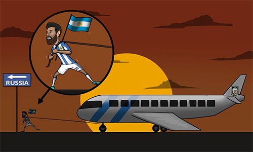 Messi được ví như một người hùng đơn độc, phải nặng nề kéo cả chiếc chuyên cơ Argentina trên đường đến Nga hè 2018. 