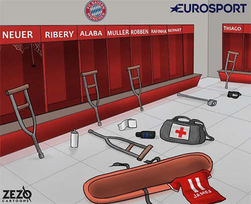 Ảnh chế về tình trạng chấn thương tràn lan ở Bayern