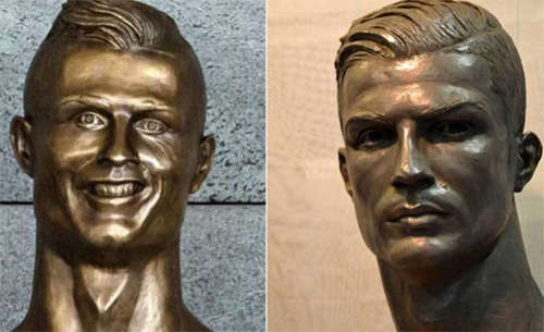 Tượng cũ (trái) và mới về Ronaldo