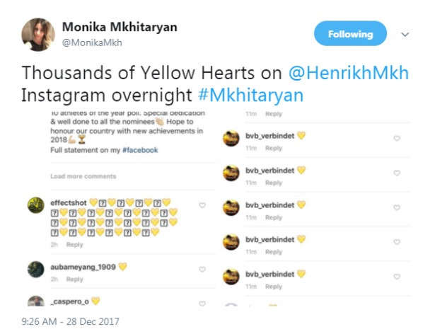 Monika Mkhitaryan đã nhanh chóng xóa dòng status nhưng người hâm mộ đã kịp chụp lại.