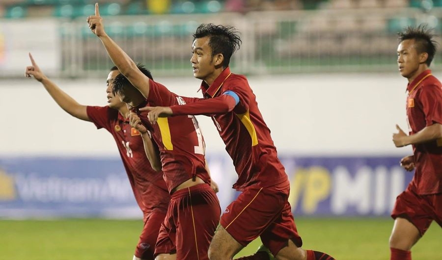 Niềm vui của các cầu thủ U19 Việt Nam. 
