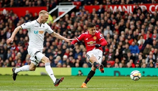  Sanchez trừng phạt sai lầm của hàng thủ Swansea ở phút 21.