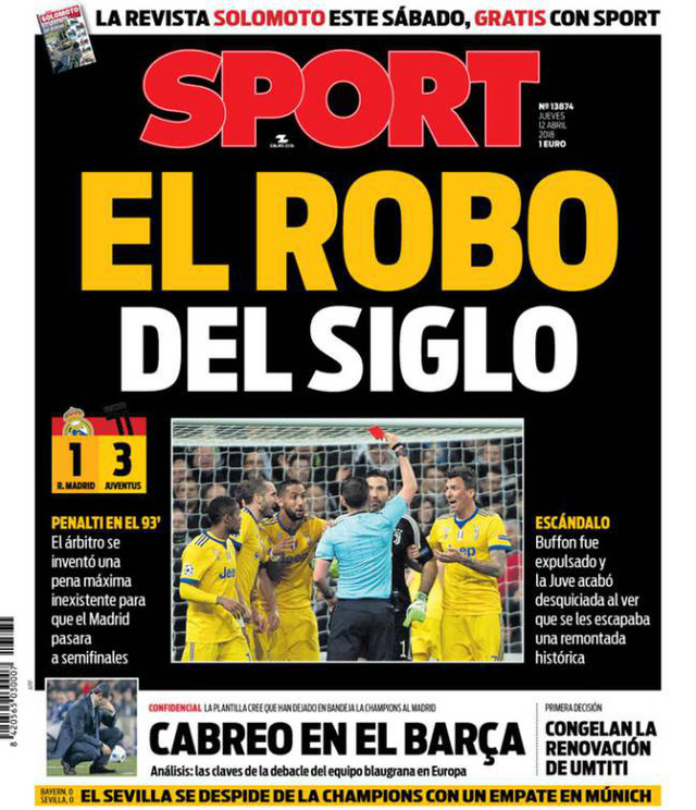Tờ Diario Sport (thân Barcelona) cũng cho rằng Juventus xứng đáng loại Real Madrid