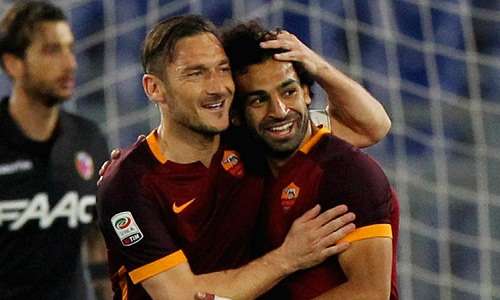 Totti và Salah khi còn sát cánh cùng nhau tại Roma