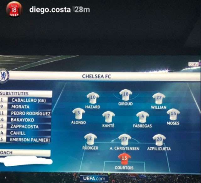 Diego Costa từng xóa tên HLV Conte khi đăng tải trên mạng xã hội