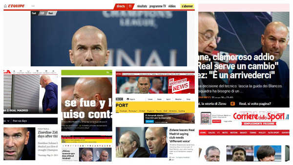 Nhiều tờ báo lớn trên thế giới đã dành trang nhất để nói về sự ra đi của Zidane