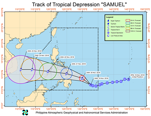 Cơn bão Samuel sẽ ảnh hưởng trực tiếp tới Bacolod vào ngày 21/11