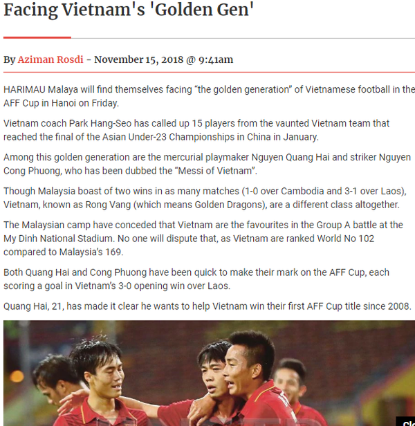 Truyền thông Malaysia cho rằng Việt Nam đang sở hữu thế hệ vàng