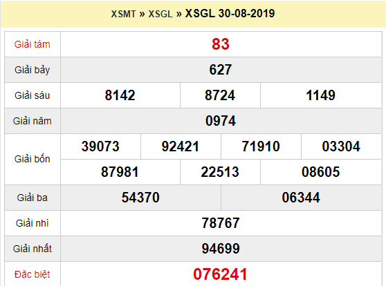 Quay thử XSGL 30/8/2019